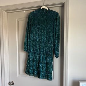 belk Emerald Green Long-Sleeve Tiered Mini Dress